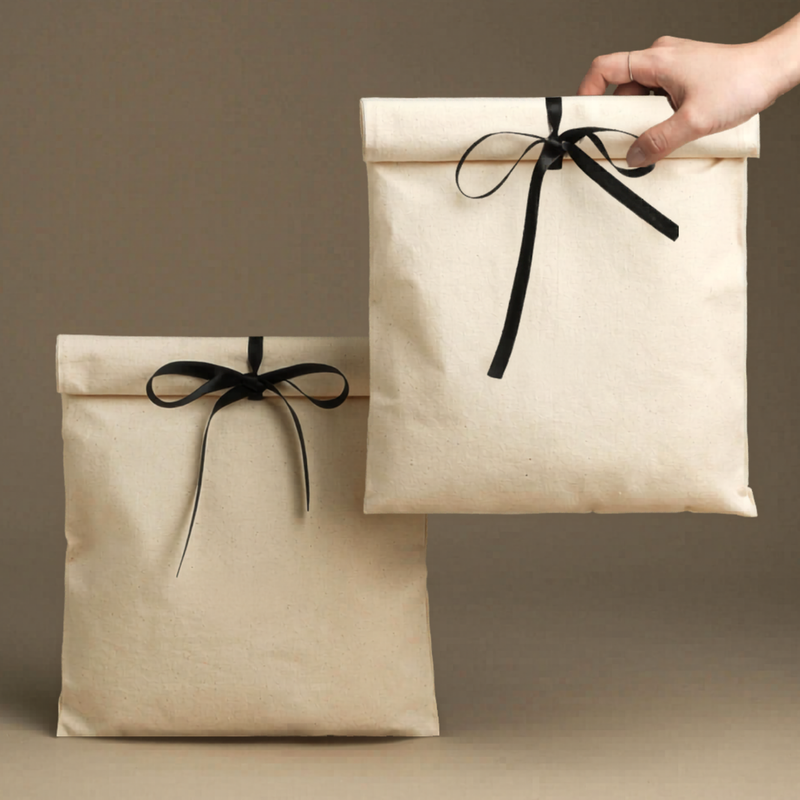 Bolsa de algodón con lazo de raso personalizada