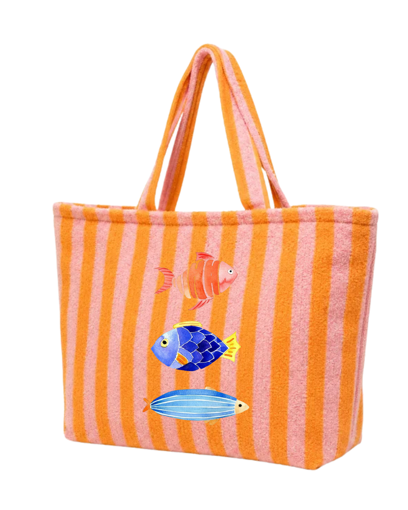 Tote de playa rayas rosa y naranja · Peces