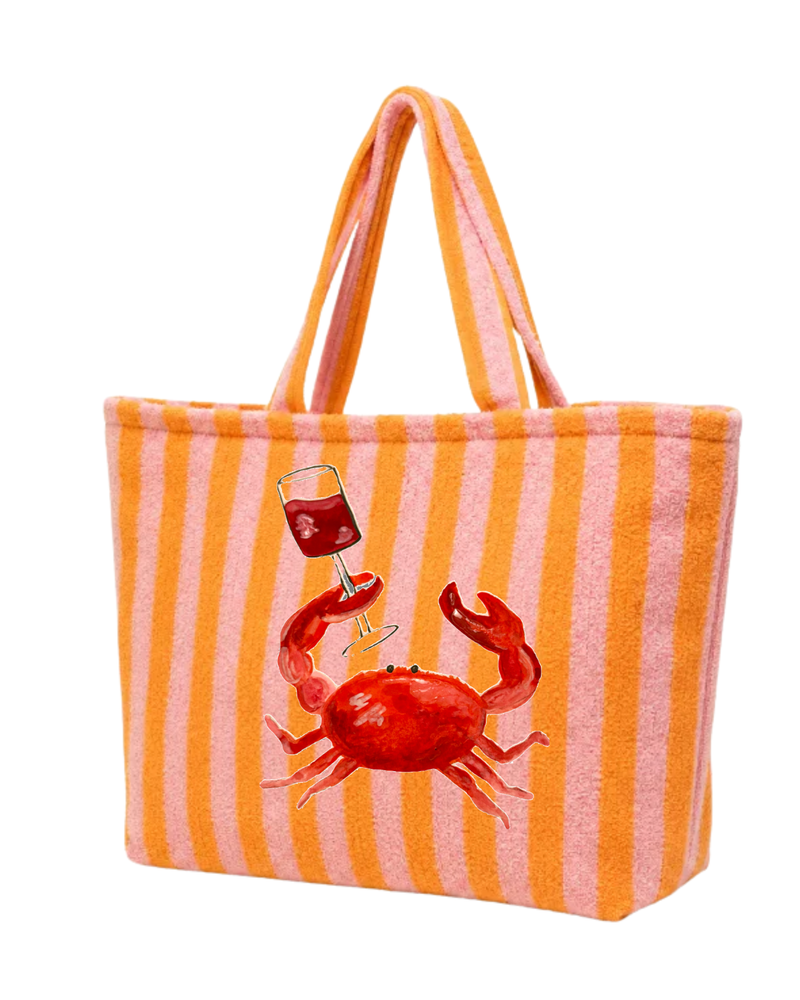 Tote de playa rayas rosa y naranja · Cangrejo