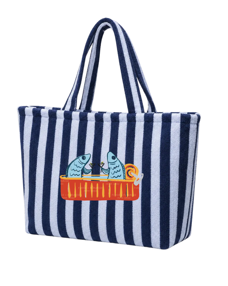 Tote de playa rayas azul marino · Sardinas