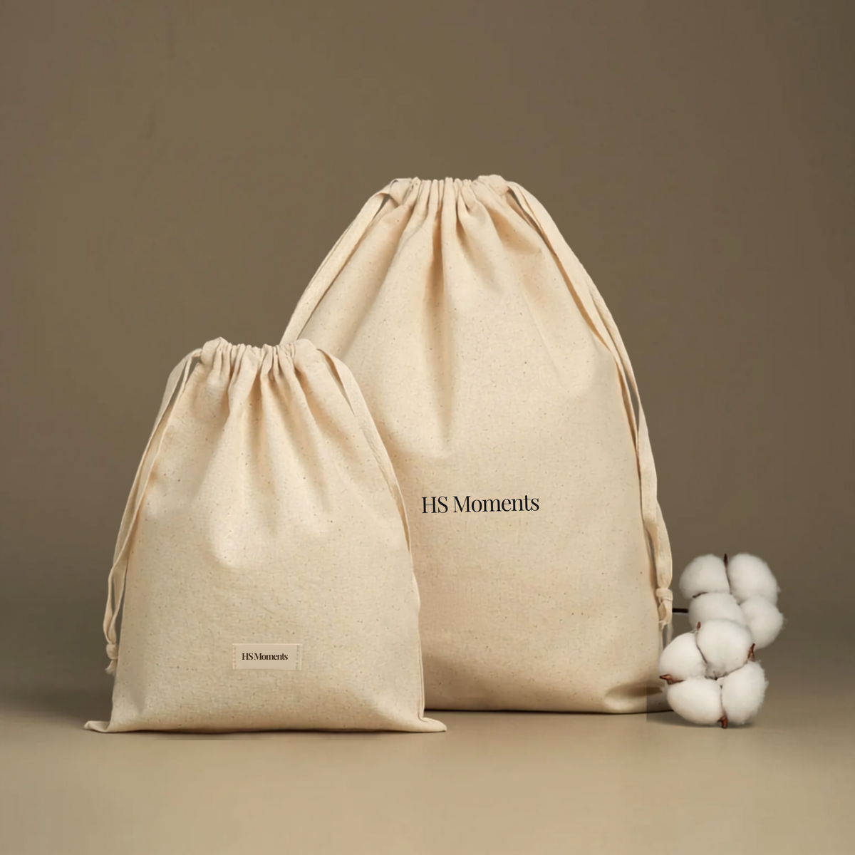 Bolsa de algodón beige con cordón