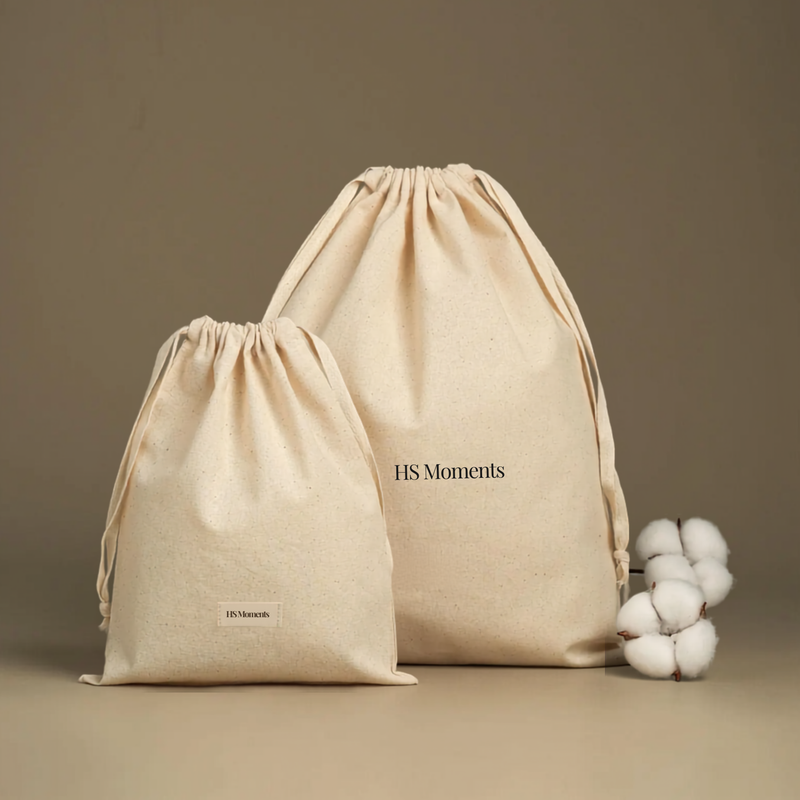 Bolsa de algodón beige con cordón